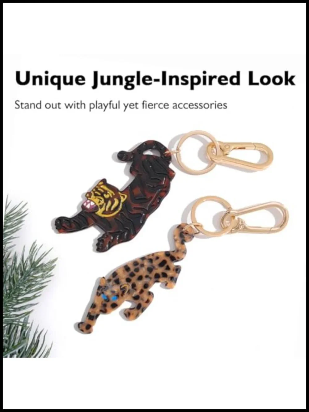 Acetate Leopard Bag Charm Keychain with Gold Clasp and Carabiner